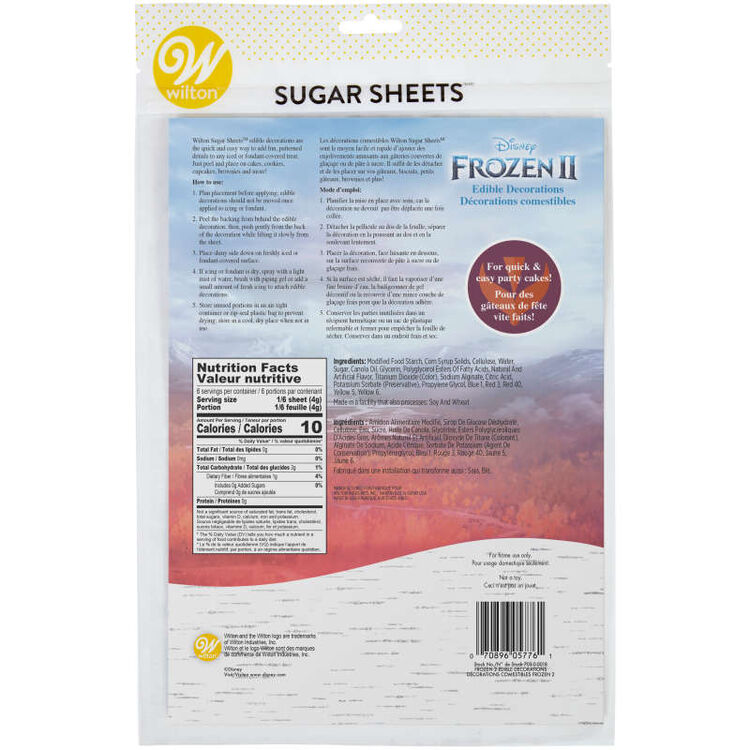 Frozen Sugar Sheets Back of Packaging