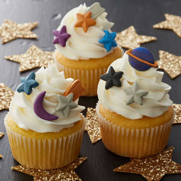 Planet, Moon and Star Royal Icing Decorations, 0.70 oz. (18 Pieces)