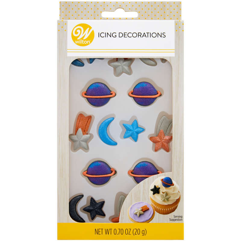 Planet, Moon and Star Royal Icing Decorations, 0.70 oz. (18 Pieces) image number 0