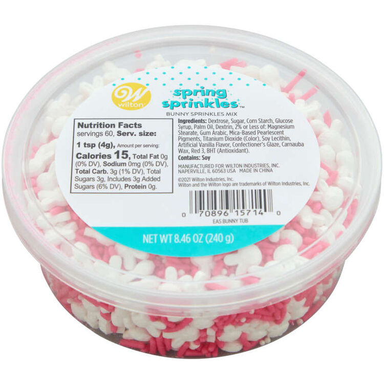 Bright Pink and White Easter Bunny and Jimmies Sprinkle Mix, 8.46 oz.