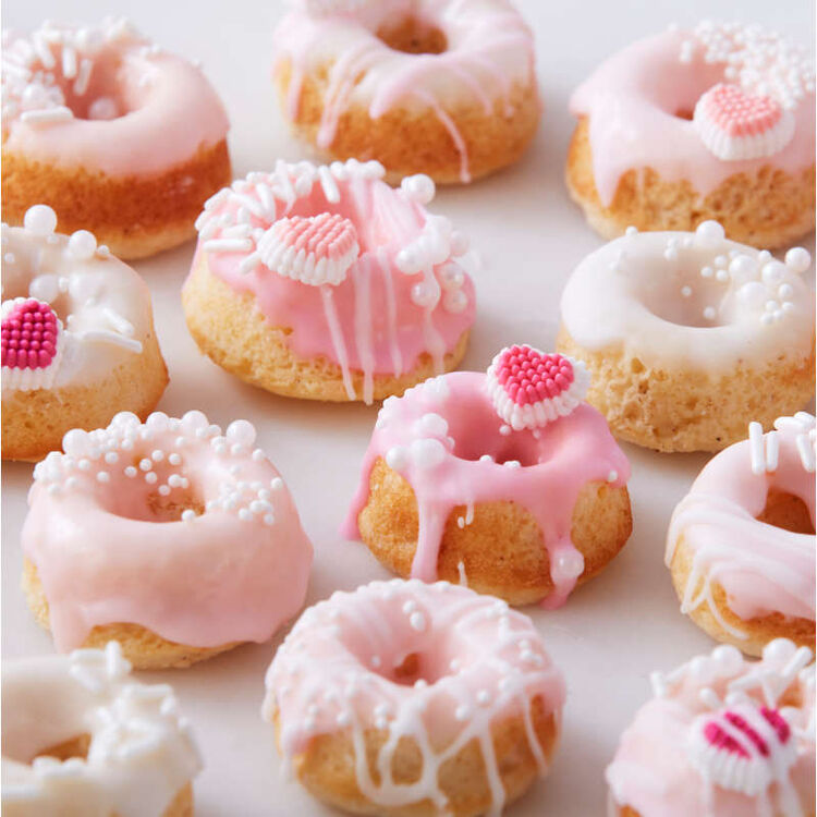 Cake Donuts with Pink Icing and Mini Candy Hearts