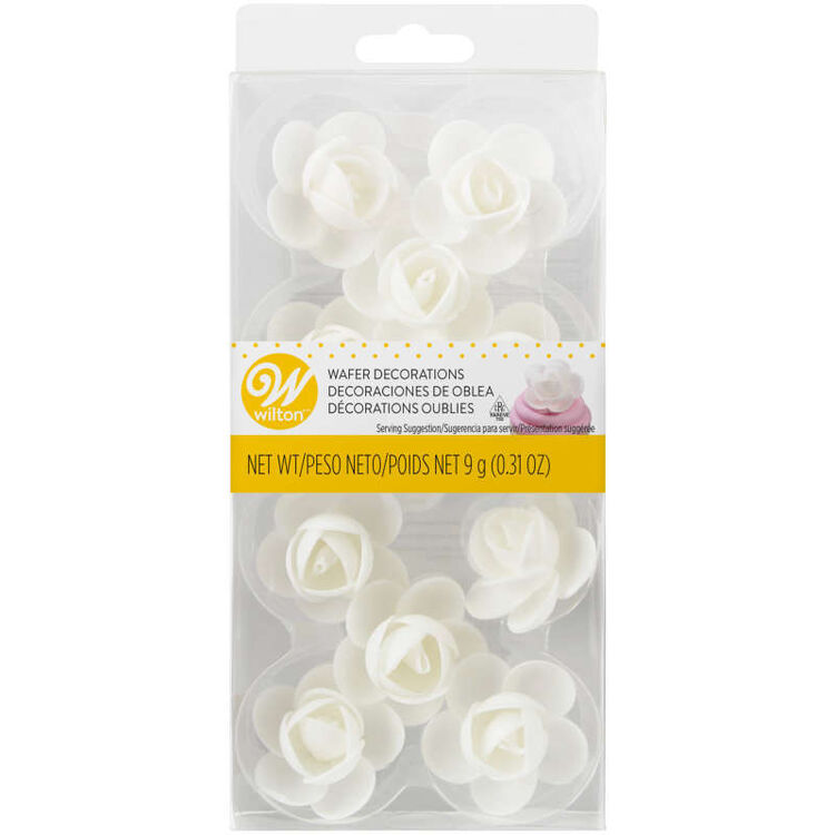 White Rose Wafer Icing Decorations, 0.35 oz. (10 Pieces)